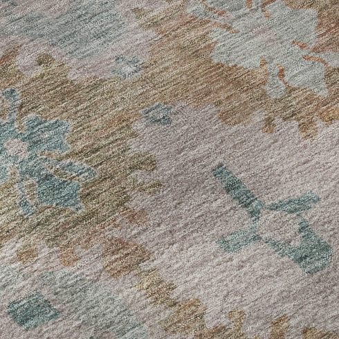 8' X 10' Terra Cotta And Teal Oriental Washable Area Rug With UV Protection