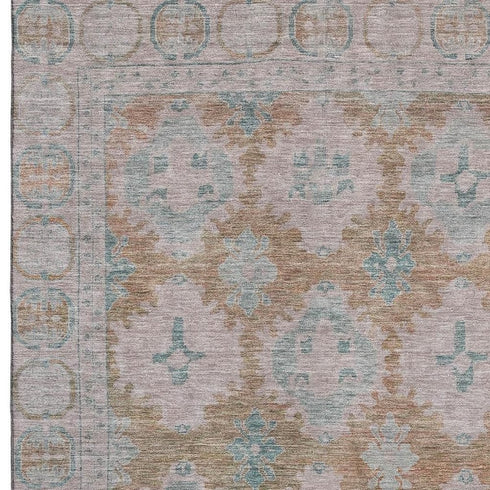 8' X 10' Terra Cotta And Teal Oriental Washable Area Rug With UV Protection