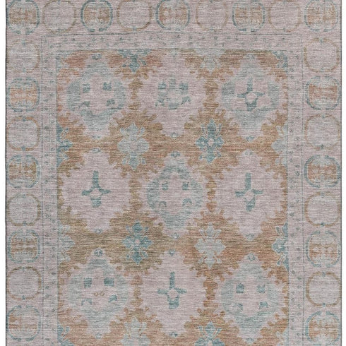 8' X 10' Terra Cotta And Teal Oriental Washable Area Rug With UV Protection