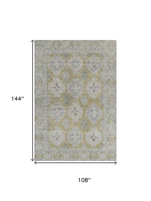 9' X 12' Wheat And Gray Oriental Washable Area Rug With UV Protection