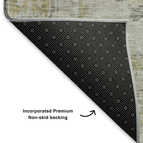 9' X 12' Wheat And Gray Oriental Washable Area Rug With UV Protection