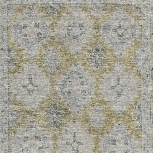 9' X 12' Wheat And Gray Oriental Washable Area Rug With UV Protection