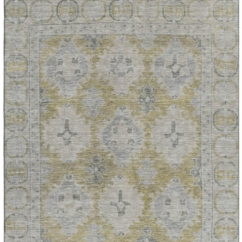 9' X 12' Wheat And Gray Oriental Washable Area Rug With UV Protection