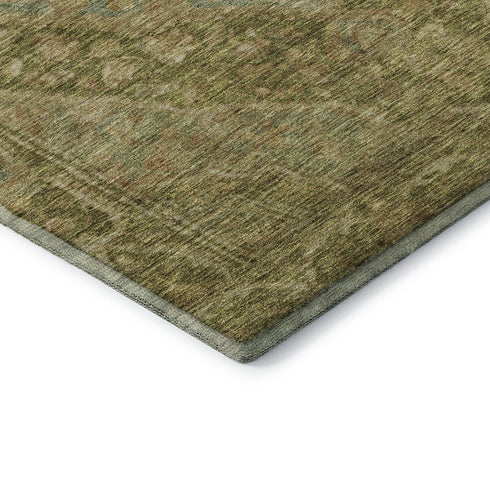 8' X 10' Artichoke Green And Beige Oriental Washable Area Rug With UV Protection