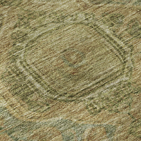 8' X 10' Artichoke Green And Beige Oriental Washable Area Rug With UV Protection