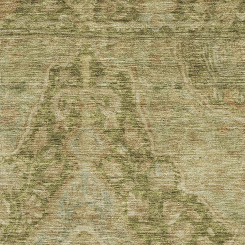 8' X 10' Artichoke Green And Beige Oriental Washable Area Rug With UV Protection
