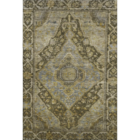 5' X 8' Brown And Gray Oriental Washable Area Rug With UV Protection