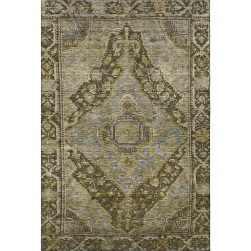 5' X 8' Brown And Gray Oriental Washable Area Rug With UV Protection