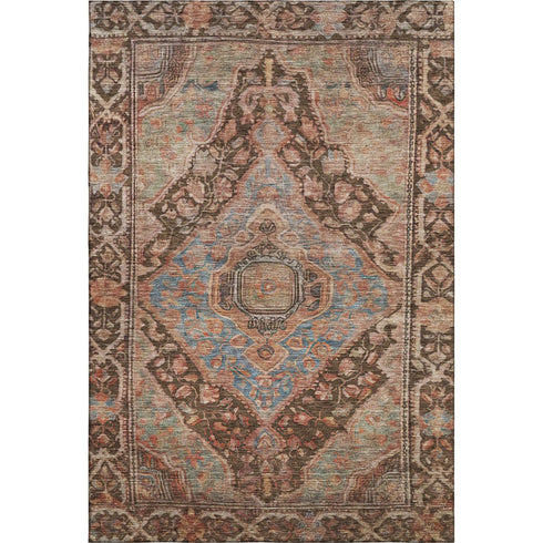 8' X 10' Chocolate And Blue Oriental Washable Area Rug With UV Protection
