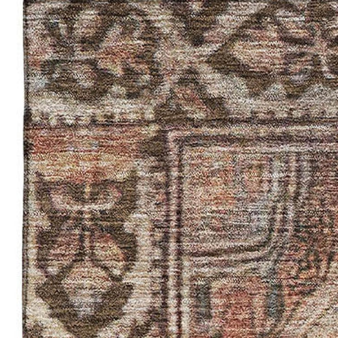 8' X 10' Chocolate And Blue Oriental Washable Area Rug With UV Protection