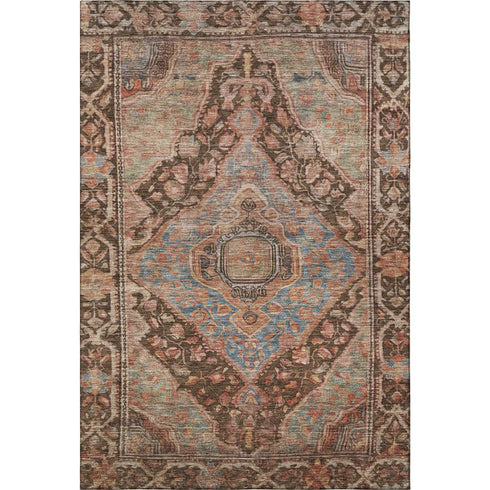 8' X 10' Chocolate And Blue Oriental Washable Area Rug With UV Protection