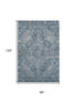 8' X 10' Denim Blue And Gray Oriental Washable Area Rug With UV Protection