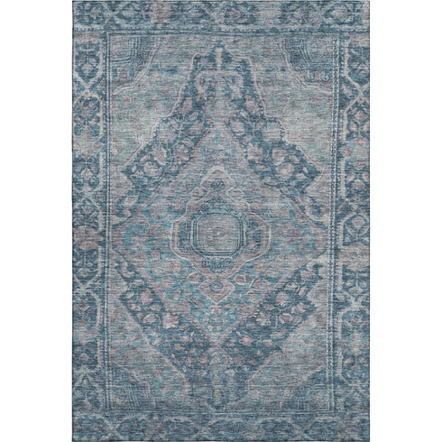 8' X 10' Denim Blue And Gray Oriental Washable Area Rug With UV Protection
