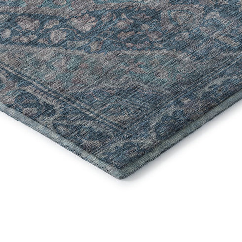 8' X 10' Denim Blue And Gray Oriental Washable Area Rug With UV Protection