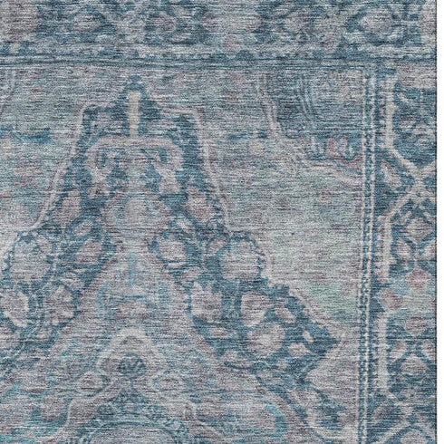 8' X 10' Denim Blue And Gray Oriental Washable Area Rug With UV Protection