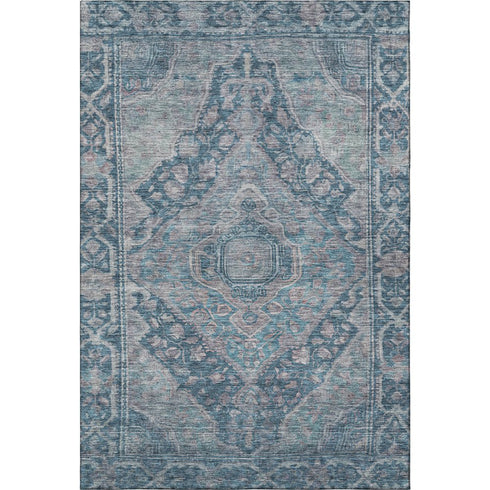8' X 10' Denim Blue And Gray Oriental Washable Area Rug With UV Protection
