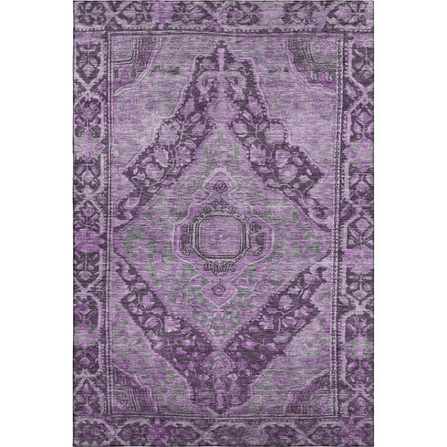 8' X 10' Eggplant And Gray Oriental Washable Area Rug With UV Protection