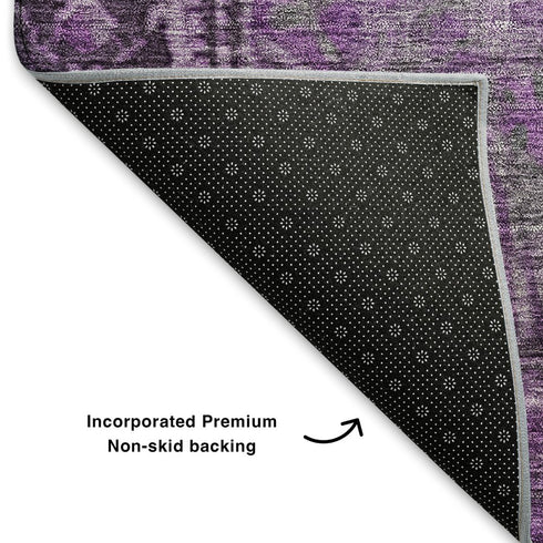 8' X 10' Eggplant And Gray Oriental Washable Area Rug With UV Protection