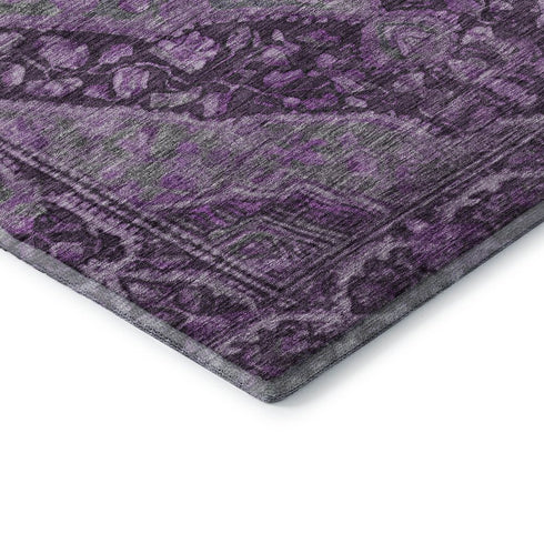 8' X 10' Eggplant And Gray Oriental Washable Area Rug With UV Protection
