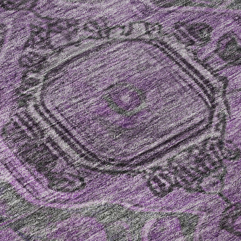 8' X 10' Eggplant And Gray Oriental Washable Area Rug With UV Protection
