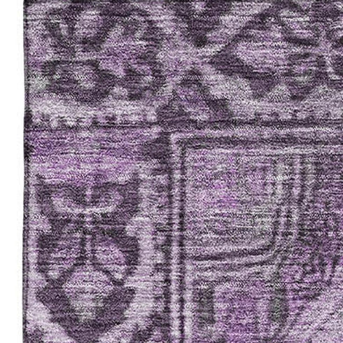 8' X 10' Eggplant And Gray Oriental Washable Area Rug With UV Protection