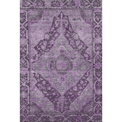 8' X 10' Eggplant And Gray Oriental Washable Area Rug With UV Protection