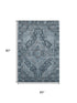 5' X 8' Navy Blue And Gray Oriental Washable Area Rug With UV Protection