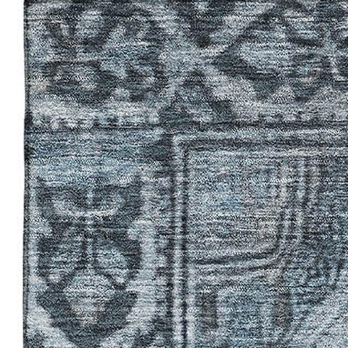 5' X 8' Navy Blue And Gray Oriental Washable Area Rug With UV Protection