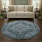 8' Navy Blue And Gray Oriental Washable Round Rug With UV Protection