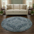 8' Navy Blue And Gray Oriental Washable Round Rug With UV Protection