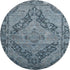 8' Navy Blue And Gray Oriental Washable Round Rug With UV Protection