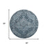 8' Navy Blue And Gray Oriental Washable Round Rug With UV Protection