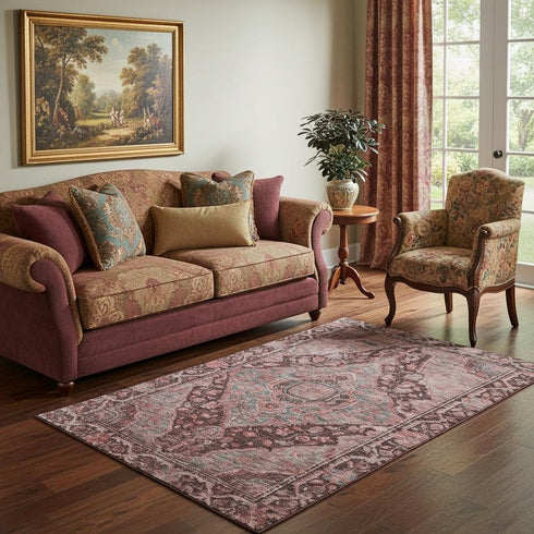 5' X 8' Rust And Gray Oriental Washable Area Rug With UV Protection