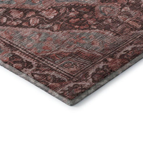 5' X 8' Rust And Gray Oriental Washable Area Rug With UV Protection