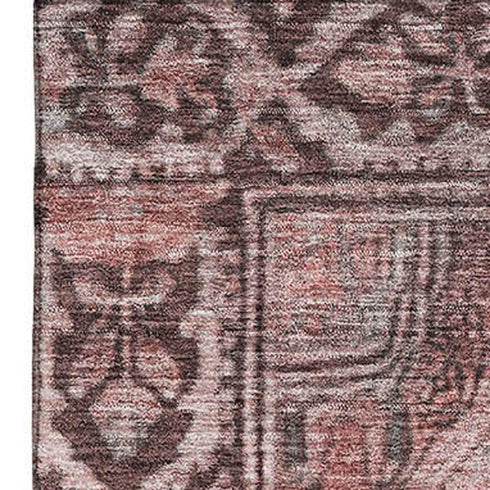 5' X 8' Rust And Gray Oriental Washable Area Rug With UV Protection