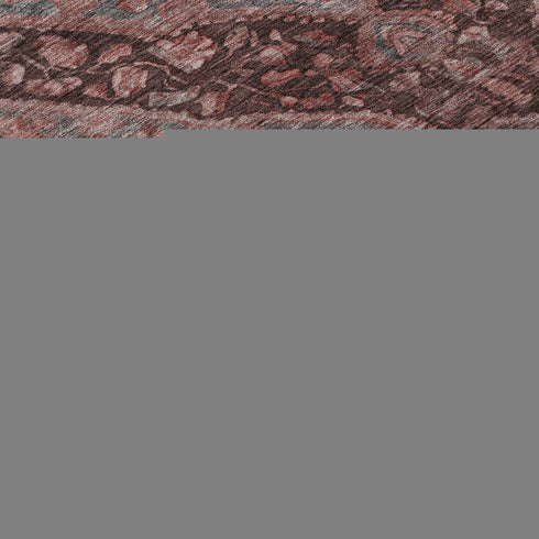 8' Rust And Gray Oriental Washable Round Rug With UV Protection