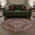 8' Rust And Gray Oriental Washable Round Rug With UV Protection