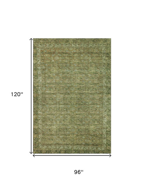 8' X 10' Artichoke Green And Copper Oriental Washable Area Rug With UV Protection