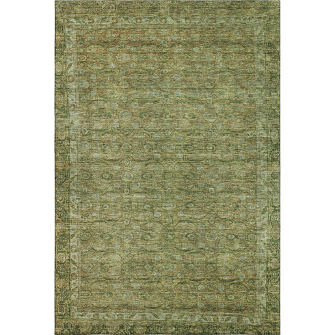 8' X 10' Artichoke Green And Copper Oriental Washable Area Rug With UV Protection