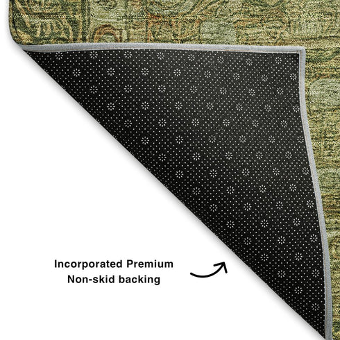 8' X 10' Artichoke Green And Copper Oriental Washable Area Rug With UV Protection