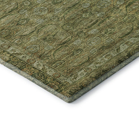 8' X 10' Artichoke Green And Copper Oriental Washable Area Rug With UV Protection