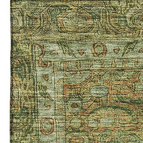 8' X 10' Artichoke Green And Copper Oriental Washable Area Rug With UV Protection