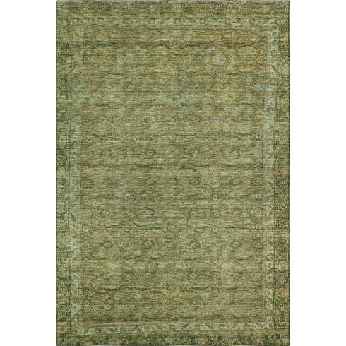 8' X 10' Artichoke Green And Copper Oriental Washable Area Rug With UV Protection