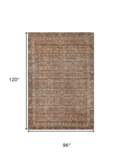 8' X 10' Copper And Beige Oriental Washable Area Rug With UV Protection