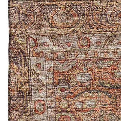 8' X 10' Copper And Beige Oriental Washable Area Rug With UV Protection