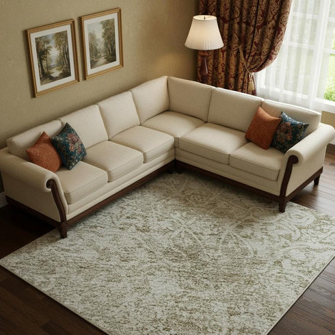 9' X 12' Beige And Ivory Oriental Washable Area Rug With UV Protection