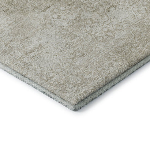 9' X 12' Beige And Ivory Oriental Washable Area Rug With UV Protection