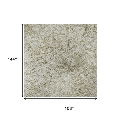 9' X 12' Beige And Ivory Oriental Washable Area Rug With UV Protection