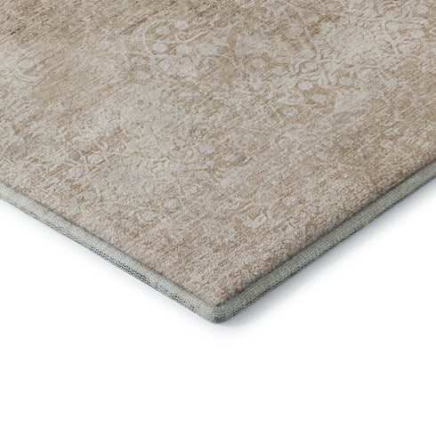 5' X 8' Coral And Ivory Oriental Washable Area Rug With UV Protection