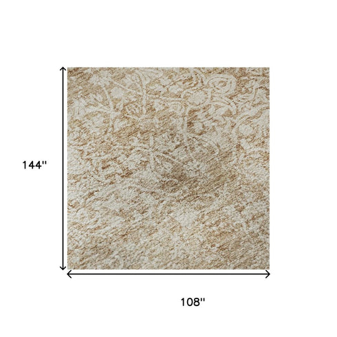 9' X 12' Coral And Ivory Oriental Washable Area Rug With UV Protection